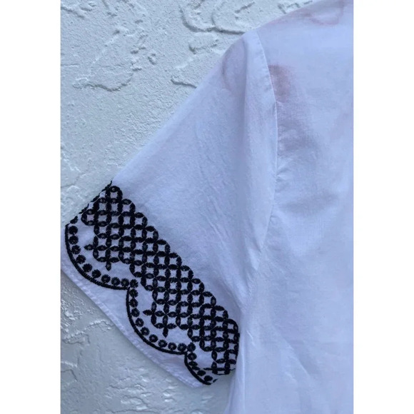 Michael Kors Womens Short Sleeve Cotton Embroidery Blouse Top White Black Sz S - Picture 5 of 8